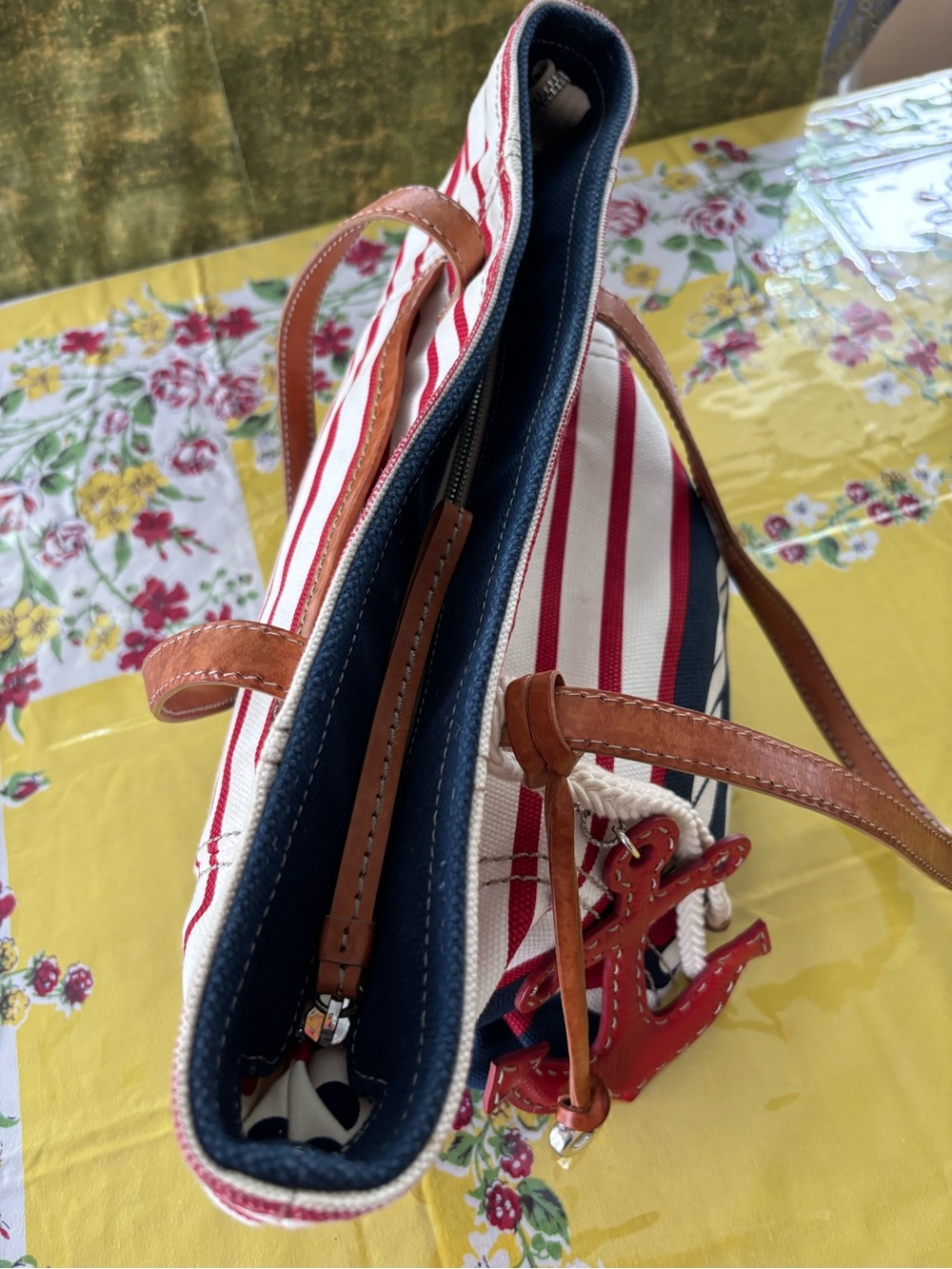 Brighton Nautical Tote with Red Anchor Charm and Red Wallet - Picture 3 of 11